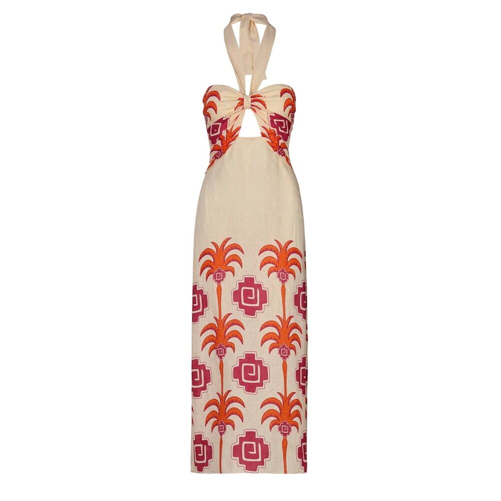 Johanna Ortiz Tropical Ecru Orange Pink Water Adventure Dress Size 0 - Picture 1 of 4